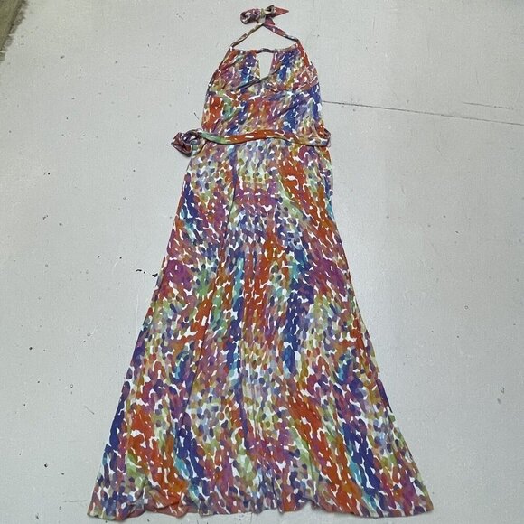 Three Dots Dress Womens Medium Maxi Multicolored Sleeveless Drawstring Racerback - Picture 9 of 14